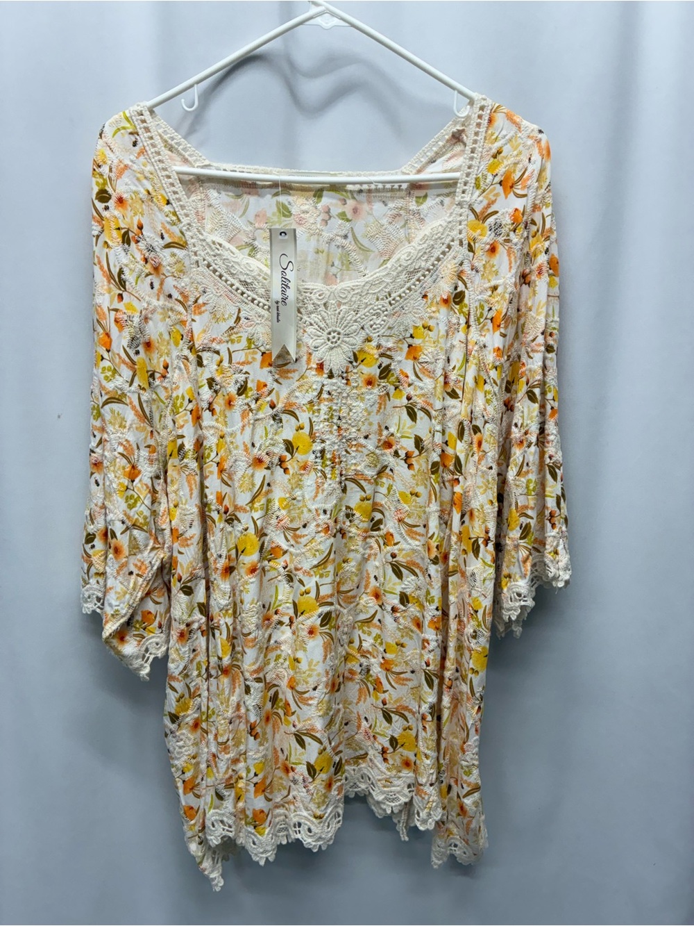 Solitaire floral blouse womens 1x crochet embroidered yellow orange shirt nwt